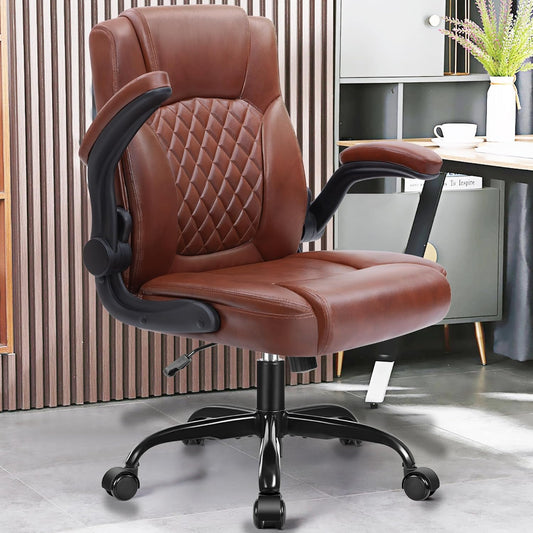 Leather Office Chair, PU Home Computer Desk Chairs with Ergonomic Back Support, 360°Swivel Free, Small Gaming Chair with Wheels and Adjustable Armrests, for Short People Use