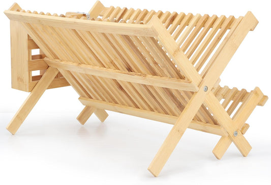 Elama 2-Tier Collapsible Kitchen Bamboo Drying Dish Rack, Collapsible Dish Rack, Kitchen Dish Organizer (2 Tier Utensil Holder)