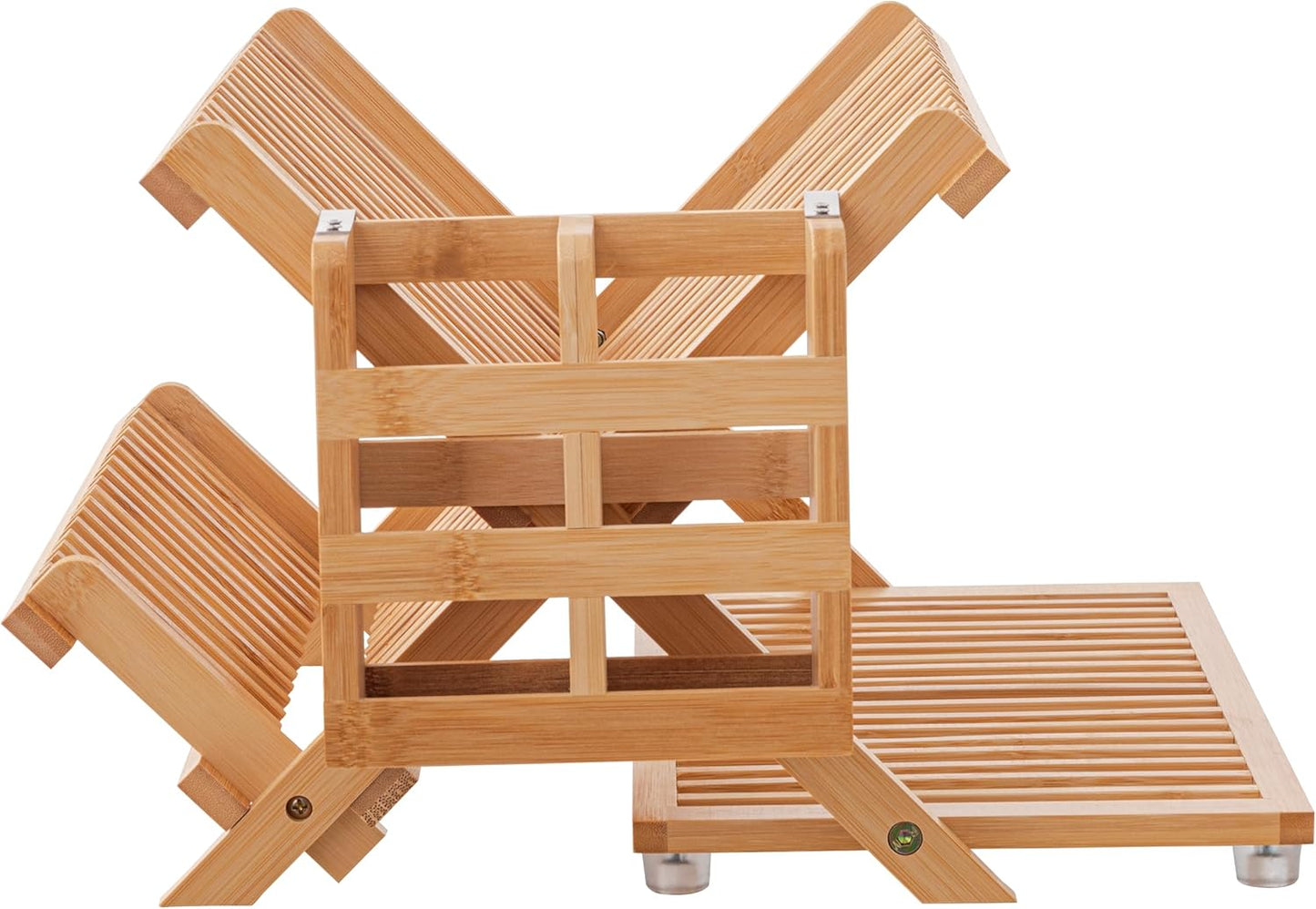 HBlife Dish Rack,Teak Folding 2-Tier Collapsible Drainer Dish Drying Rack with Utensils Flatware Holder Set