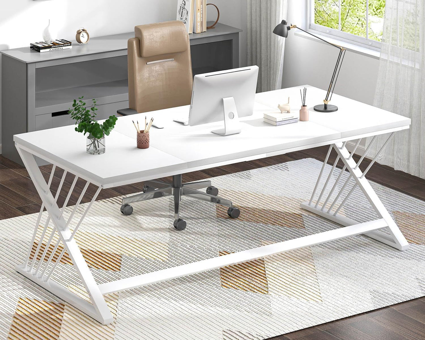 FOLUBAN Computer Desk, Modern Home Office Desk, Industrial Wood and Metal Study Writing Work PC Table for Bedroom Living Room, Rustic Oak, 47 Inch