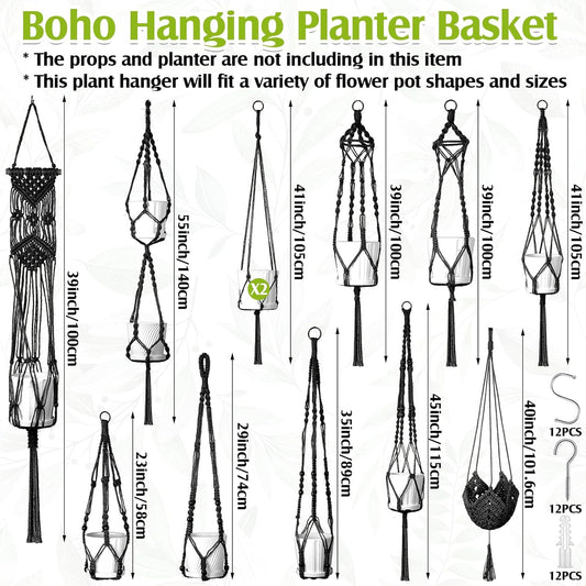 Hoteam 12 Pcs Macrame Plant Hangers Macrame Hanging Planters for Indoor Plants Handmade Boho Hanging Baskets Flower Pots Holder for Outdoor Home Wall Decor