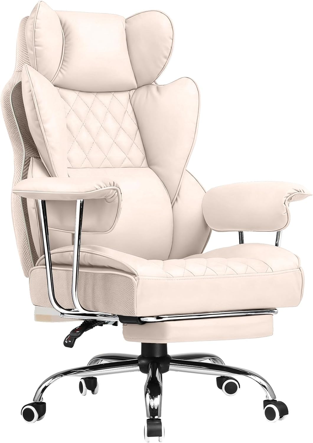 COMHOMA Big and Tall Office Chair, High Back Leather Gaming Chair with Footrest, Executive Ergonomic Office Chairs with Pocket Spring Lumbar Support and with Outward Fixed Soft Armrests