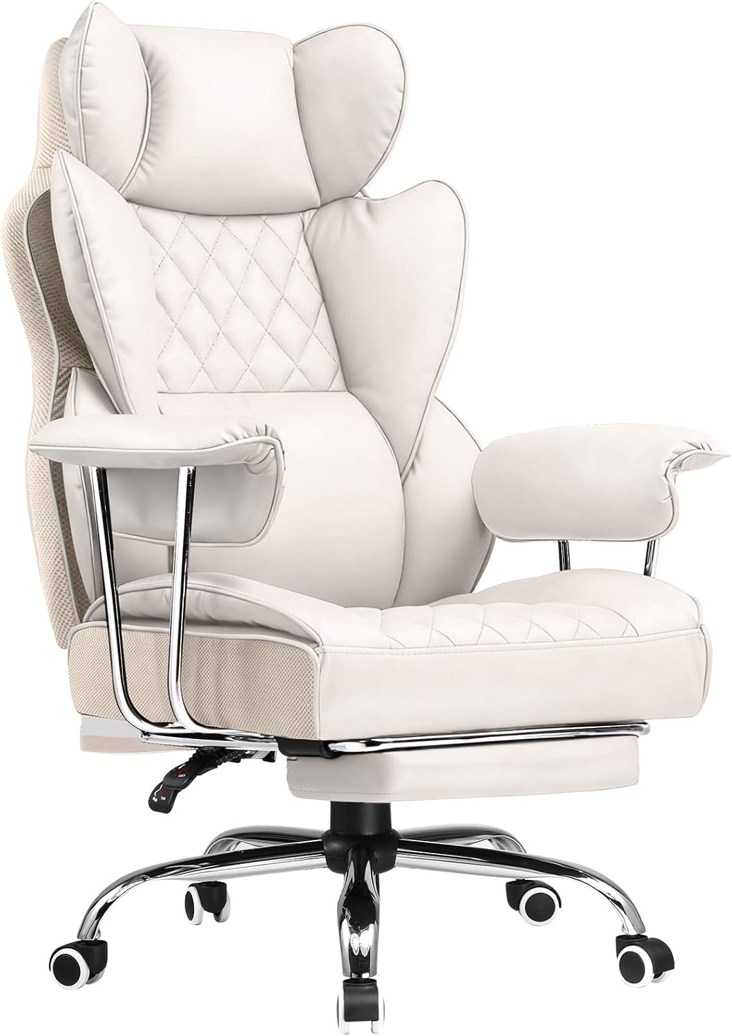 COMHOMA Big and Tall Office Chair, High Back Leather Gaming Chair with Footrest, Executive Ergonomic Office Chairs with Pocket Spring Lumbar Support and with Outward Fixed Soft Armrests