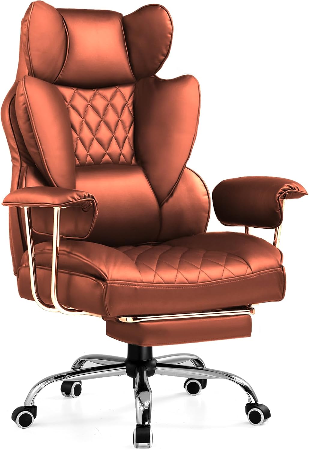 COMHOMA Big and Tall Office Chair, High Back Leather Gaming Chair with Footrest, Executive Ergonomic Office Chairs with Pocket Spring Lumbar Support and with Outward Fixed Soft Armrests