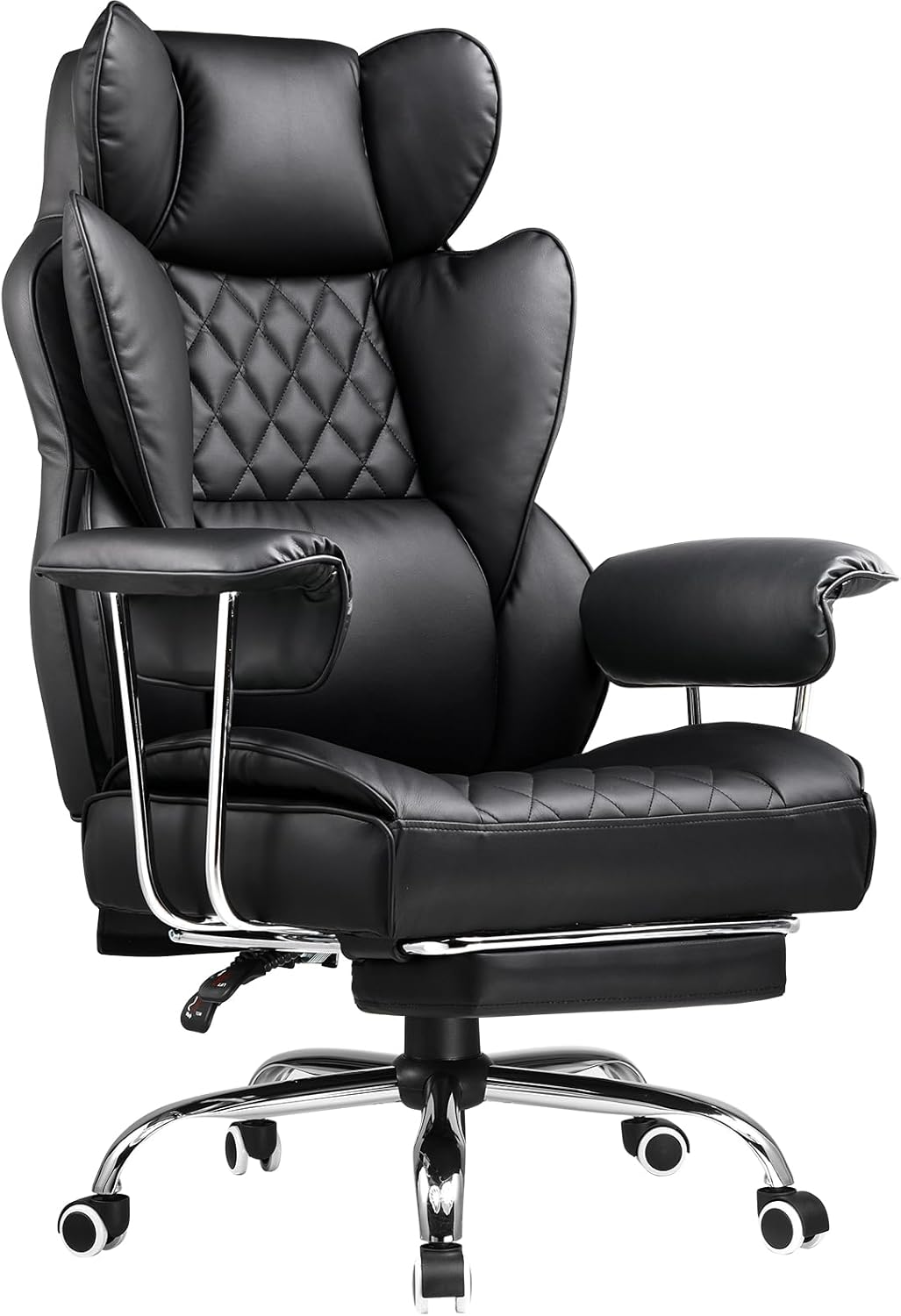 COMHOMA Big and Tall Office Chair, High Back Leather Gaming Chair with Footrest, Executive Ergonomic Office Chairs with Pocket Spring Lumbar Support and with Outward Fixed Soft Armrests