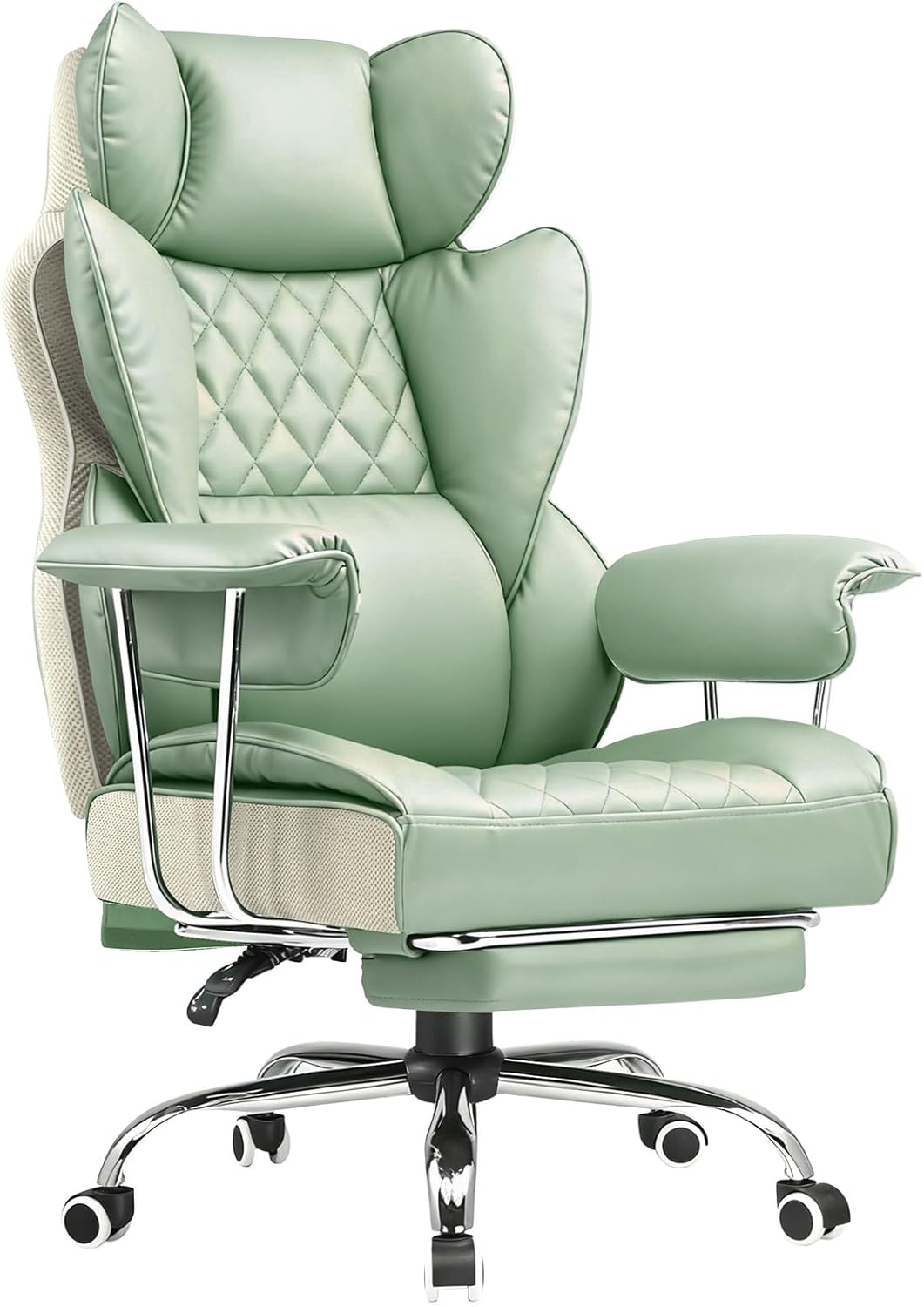 COMHOMA Big and Tall Office Chair, High Back Leather Gaming Chair with Footrest, Executive Ergonomic Office Chairs with Pocket Spring Lumbar Support and with Outward Fixed Soft Armrests