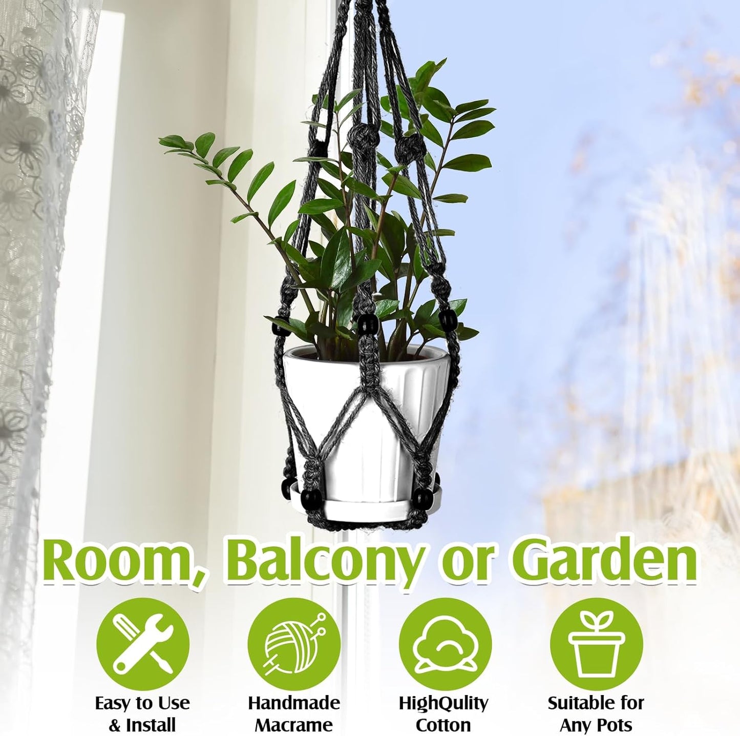 Hoteam 12 Pcs Macrame Plant Hangers Macrame Hanging Planters for Indoor Plants Handmade Boho Hanging Baskets Flower Pots Holder for Outdoor Home Wall Decor