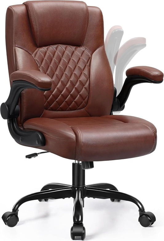 Leather Office Chair, PU Home Computer Desk Chairs with Ergonomic Back Support, 360°Swivel Free, Small Gaming Chair with Wheels and Adjustable Armrests, for Short People Use