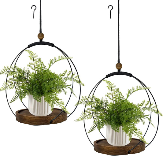 Hanging Planters for Indoor Plants,Plant Hanger with Sturdy Wood Base,Modern Boho Macrame Plant Hanger,Wall Ceiling Window Stands(Plants/Pots Not Included) (2 Pack-Circle)