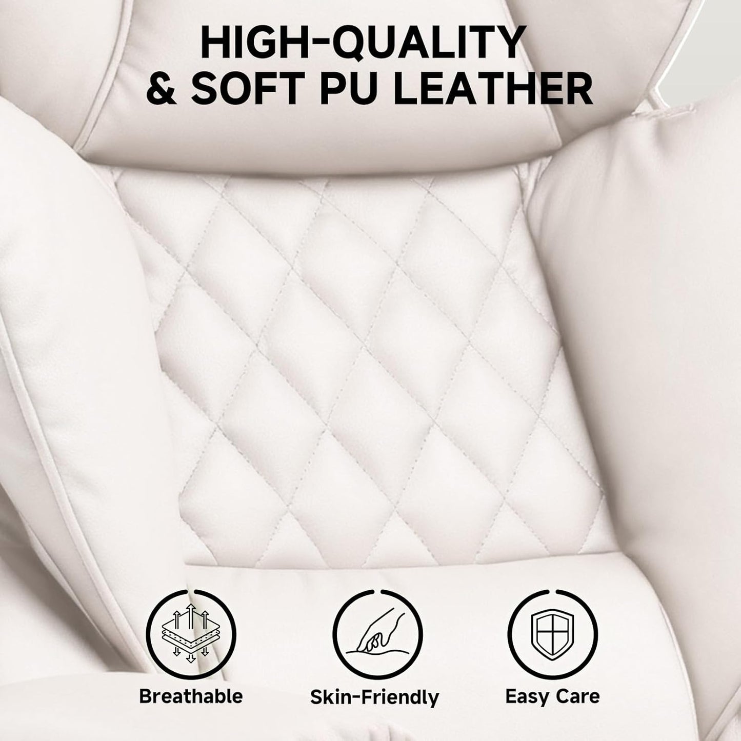 COMHOMA Big and Tall Office Chair, High Back Leather Gaming Chair with Footrest, Executive Ergonomic Office Chairs with Pocket Spring Lumbar Support and with Outward Fixed Soft Armrests