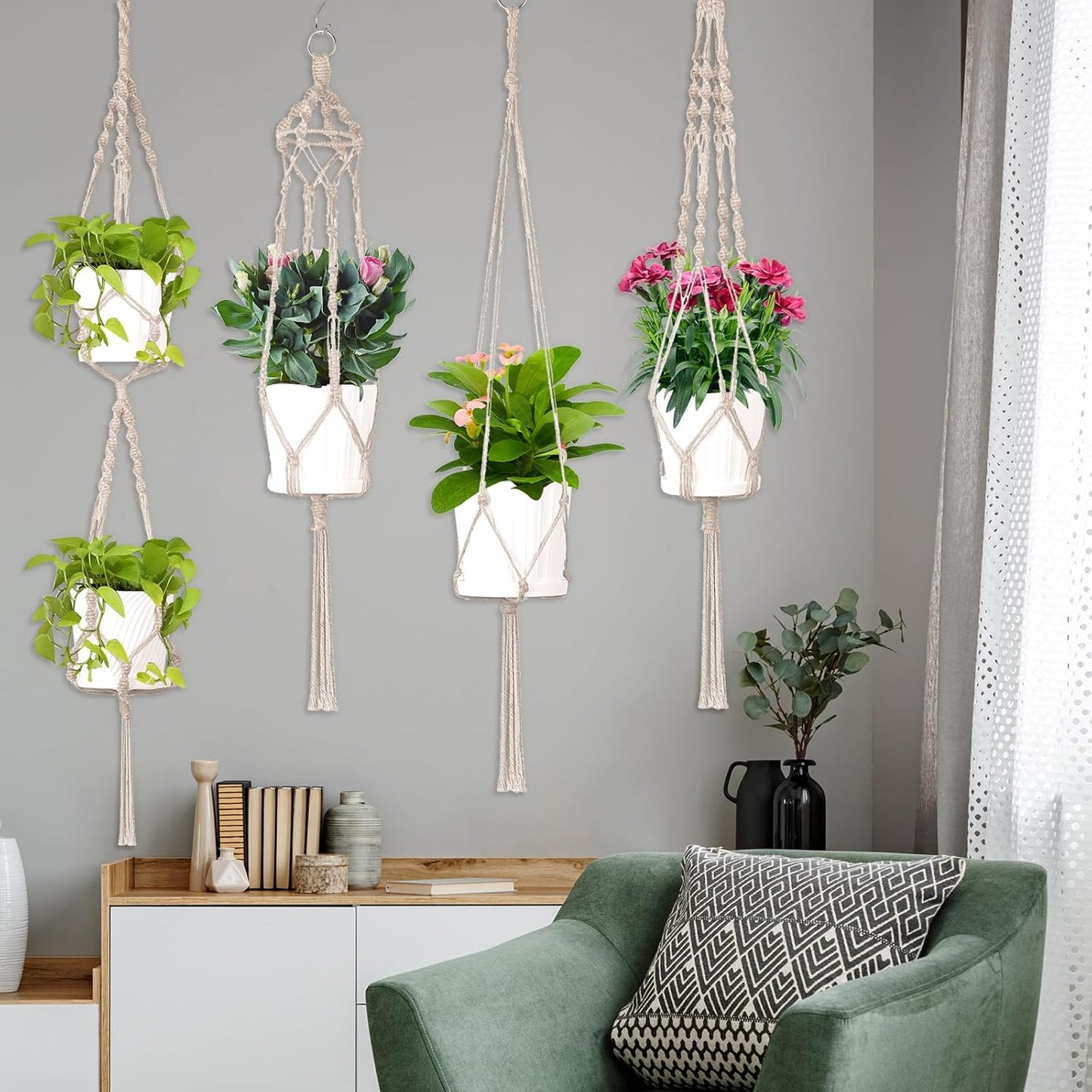 Hoteam 12 Pcs Macrame Plant Hangers Macrame Hanging Planters for Indoor Plants Handmade Boho Hanging Baskets Flower Pots Holder for Outdoor Home Wall Decor