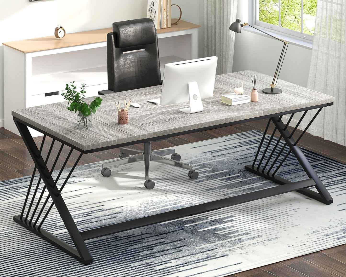 FOLUBAN Computer Desk, Modern Home Office Desk, Industrial Wood and Metal Study Writing Work PC Table for Bedroom Living Room, Rustic Oak, 47 Inch