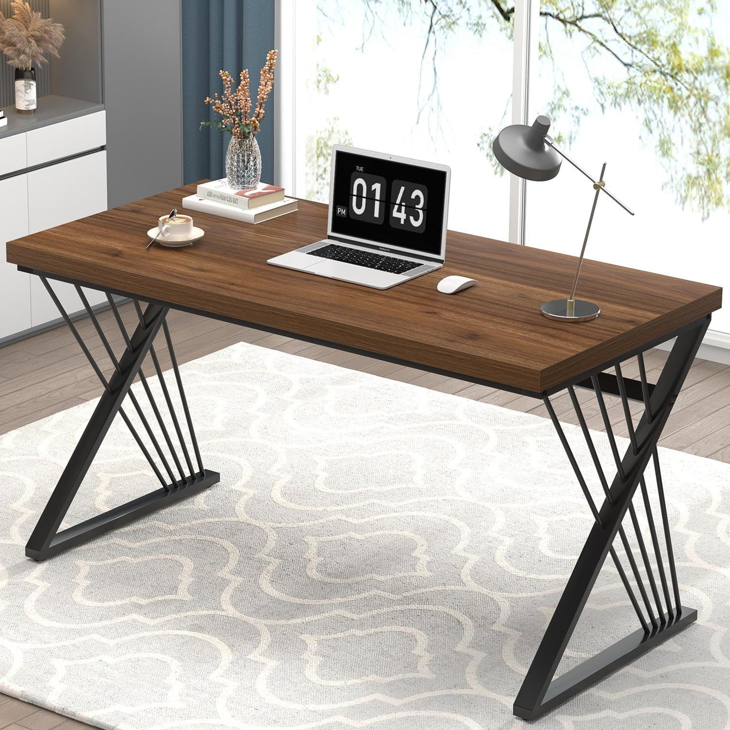 FOLUBAN Computer Desk, Modern Home Office Desk, Industrial Wood and Metal Study Writing Work PC Table for Bedroom Living Room, Rustic Oak, 47 Inch