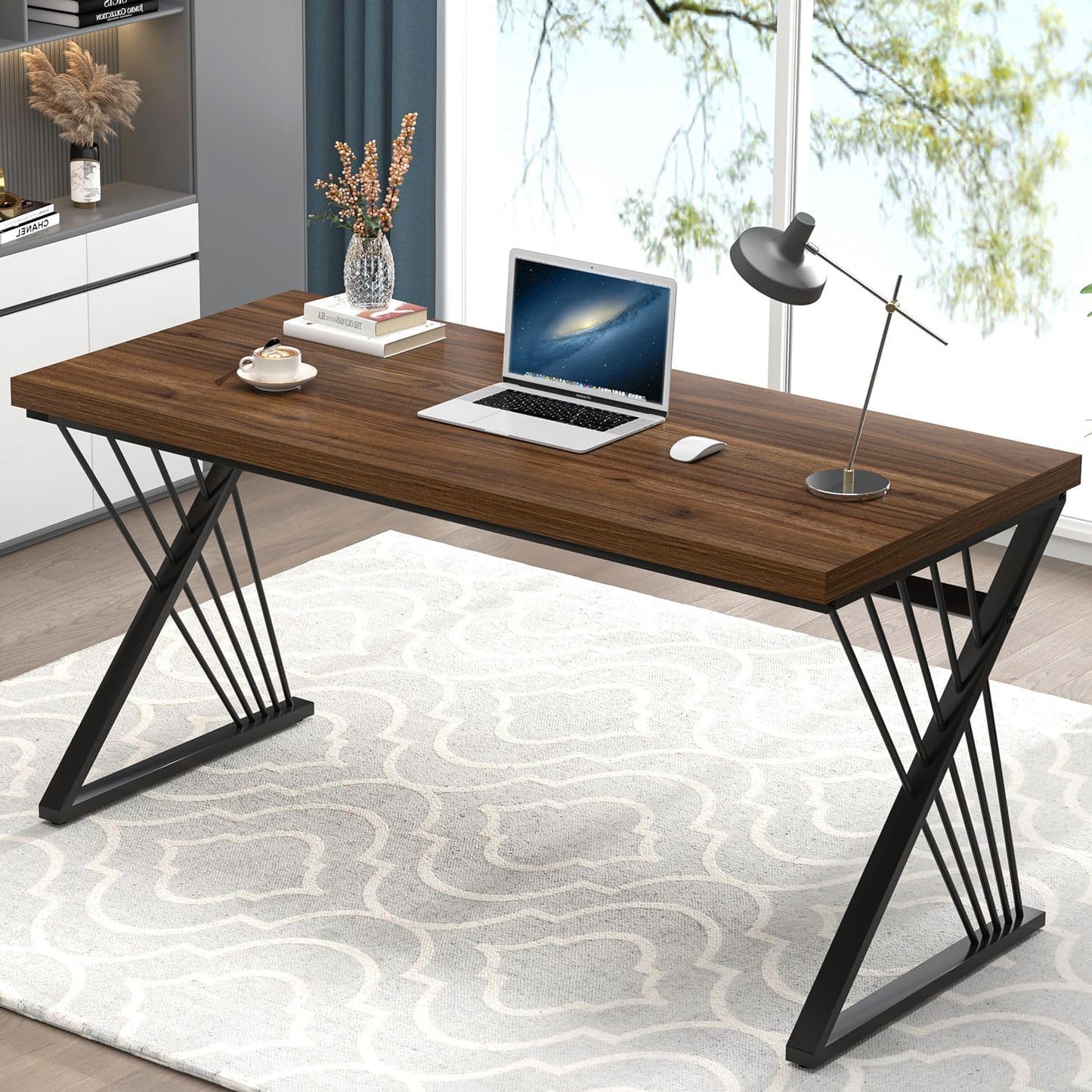 FOLUBAN Computer Desk, Modern Home Office Desk, Industrial Wood and Metal Study Writing Work PC Table for Bedroom Living Room, Rustic Oak, 47 Inch