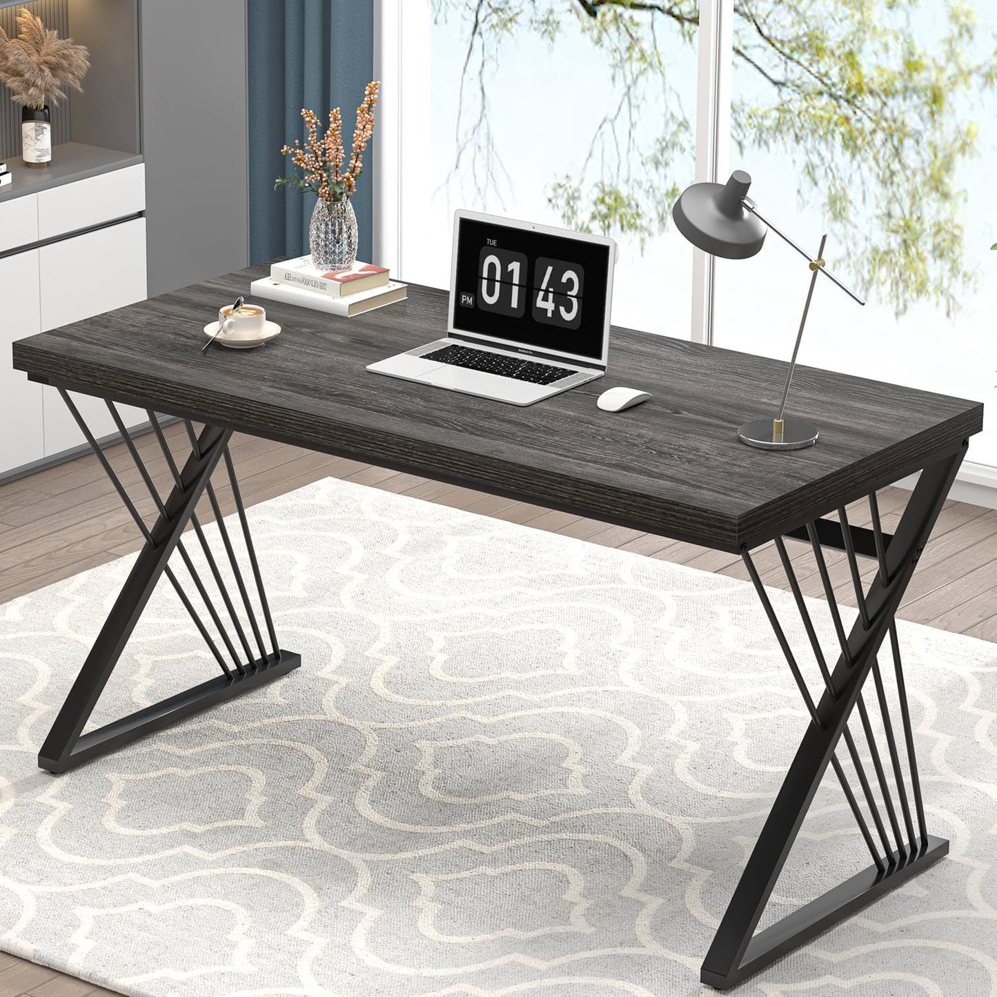 FOLUBAN Computer Desk, Modern Home Office Desk, Industrial Wood and Metal Study Writing Work PC Table for Bedroom Living Room, Rustic Oak, 47 Inch