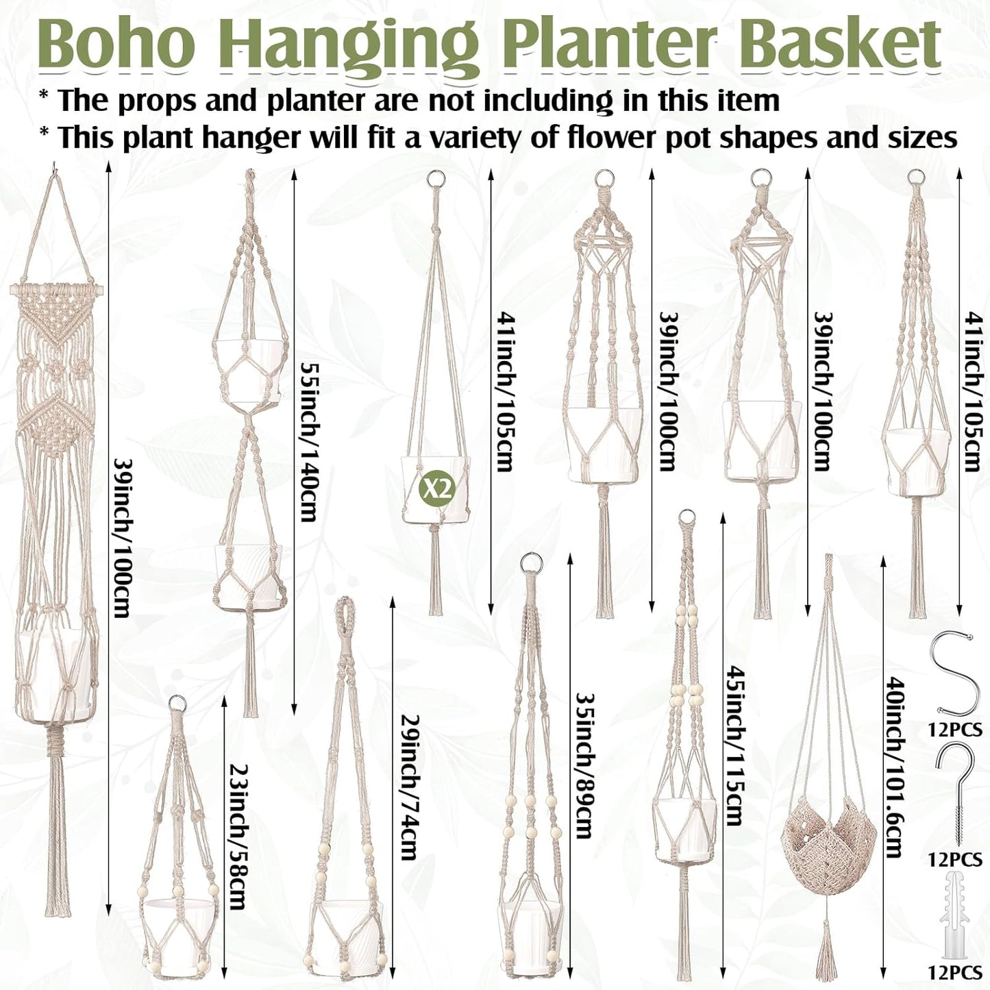 Hoteam 12 Pcs Macrame Plant Hangers Macrame Hanging Planters for Indoor Plants Handmade Boho Hanging Baskets Flower Pots Holder for Outdoor Home Wall Decor