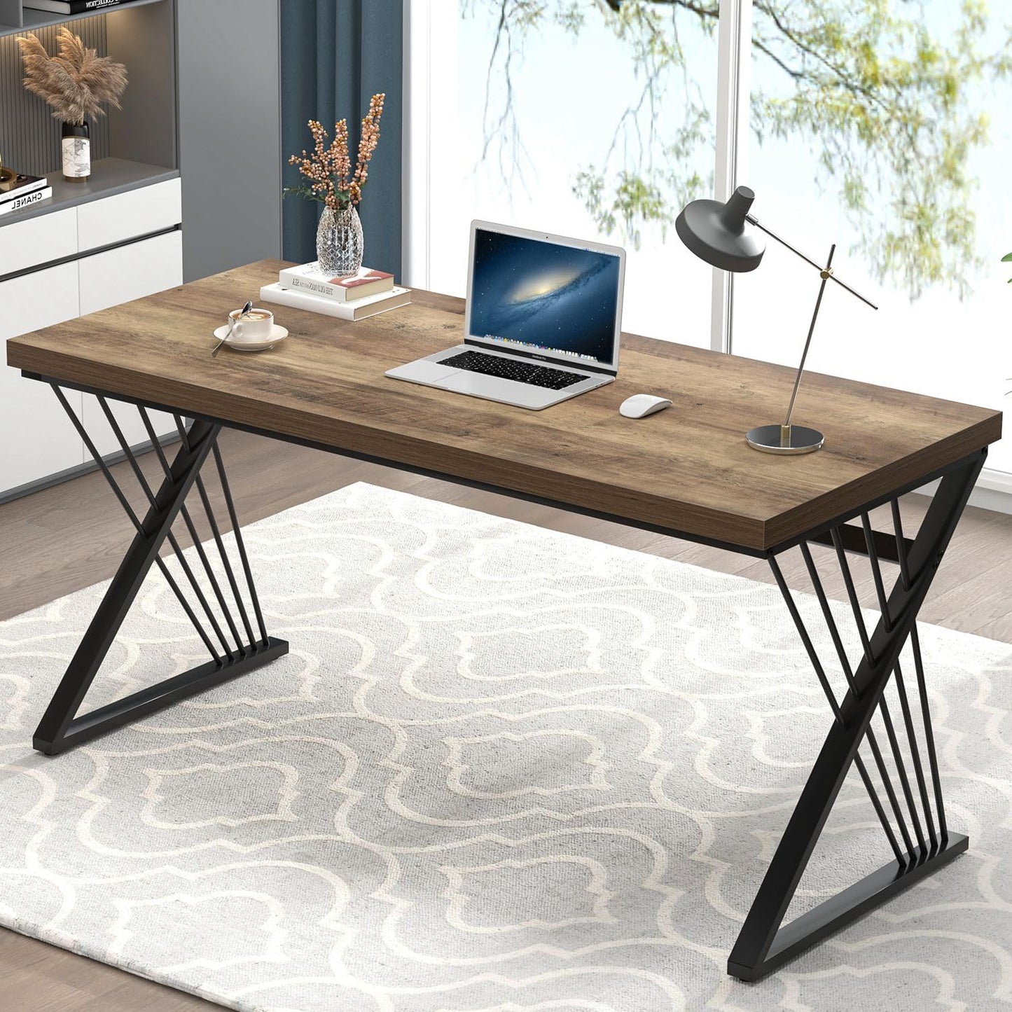 FOLUBAN Computer Desk, Modern Home Office Desk, Industrial Wood and Metal Study Writing Work PC Table for Bedroom Living Room, Rustic Oak, 47 Inch