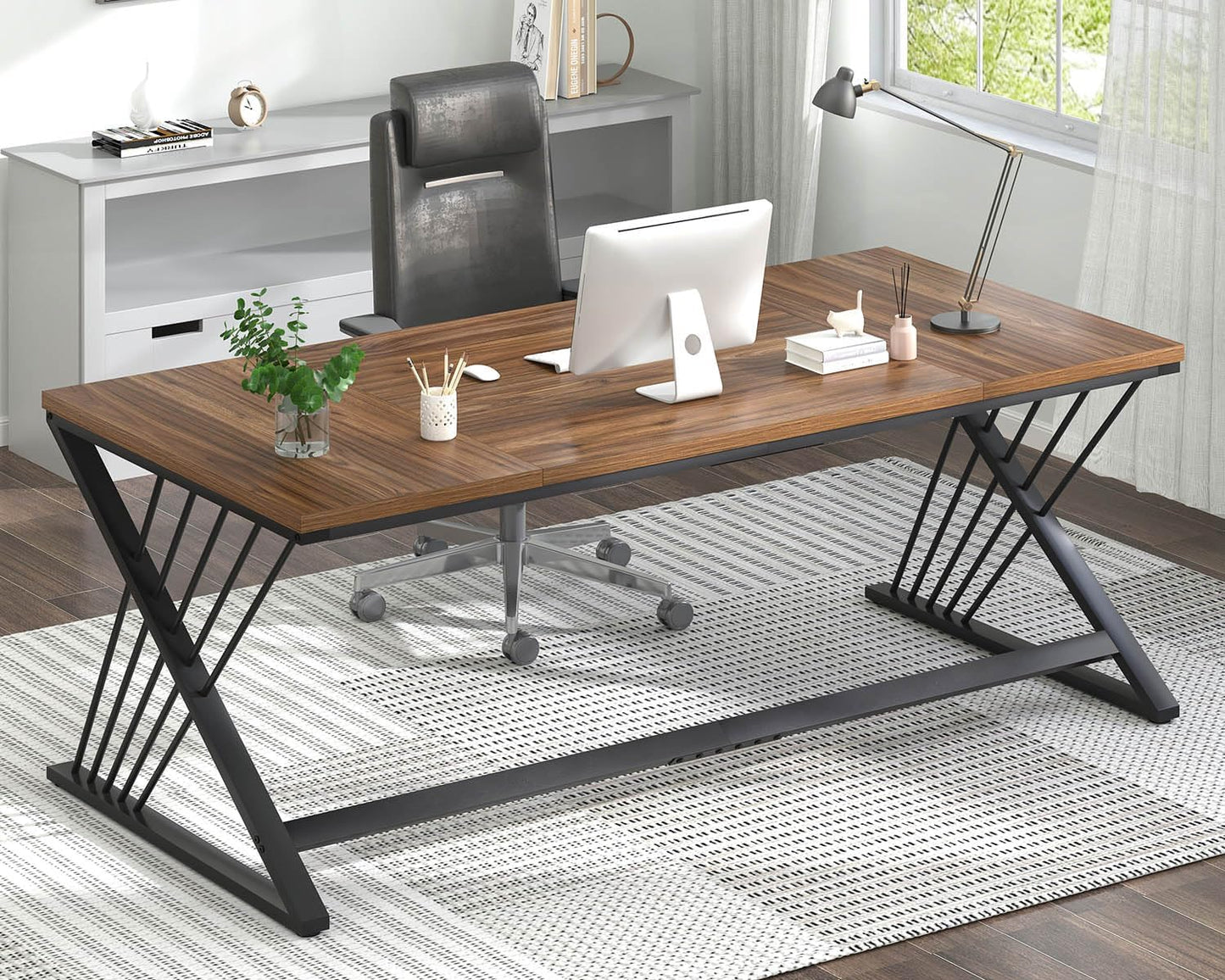 FOLUBAN Computer Desk, Modern Home Office Desk, Industrial Wood and Metal Study Writing Work PC Table for Bedroom Living Room, Rustic Oak, 47 Inch