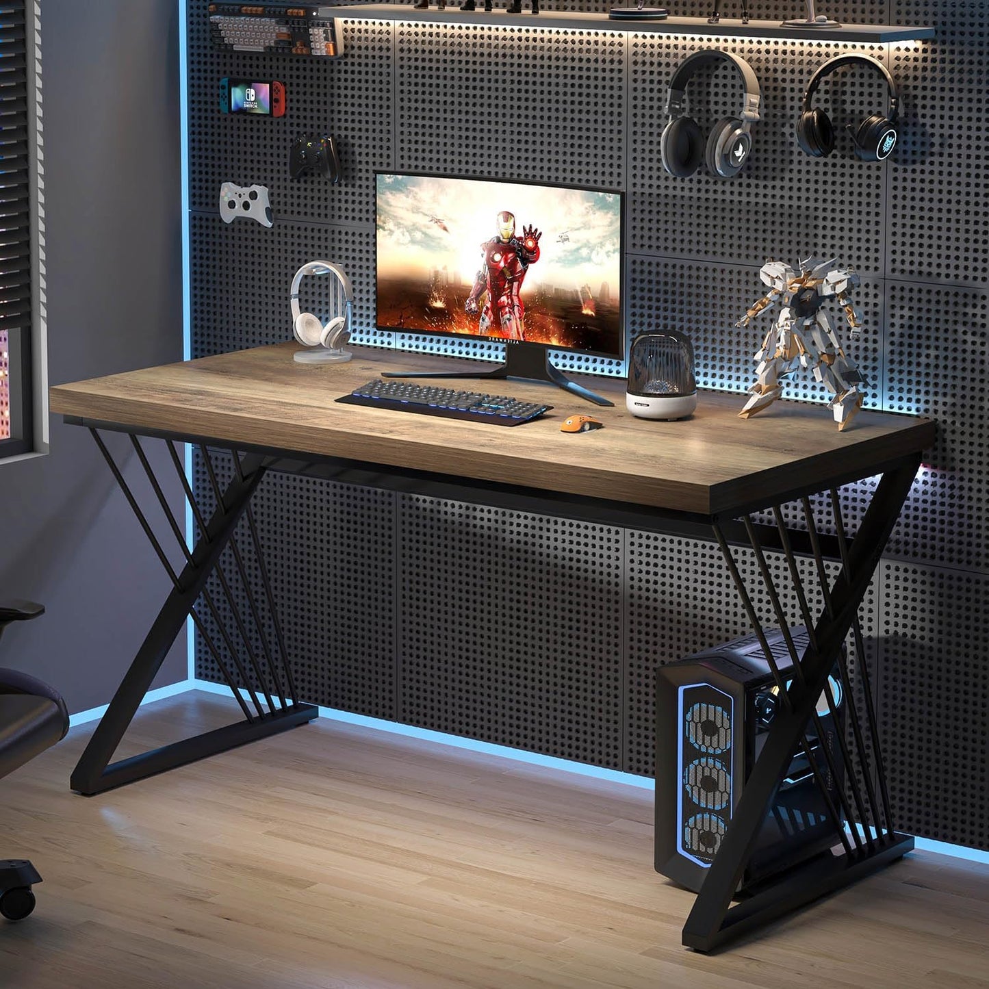 FOLUBAN Computer Desk, Modern Home Office Desk, Industrial Wood and Metal Study Writing Work PC Table for Bedroom Living Room, Rustic Oak, 47 Inch