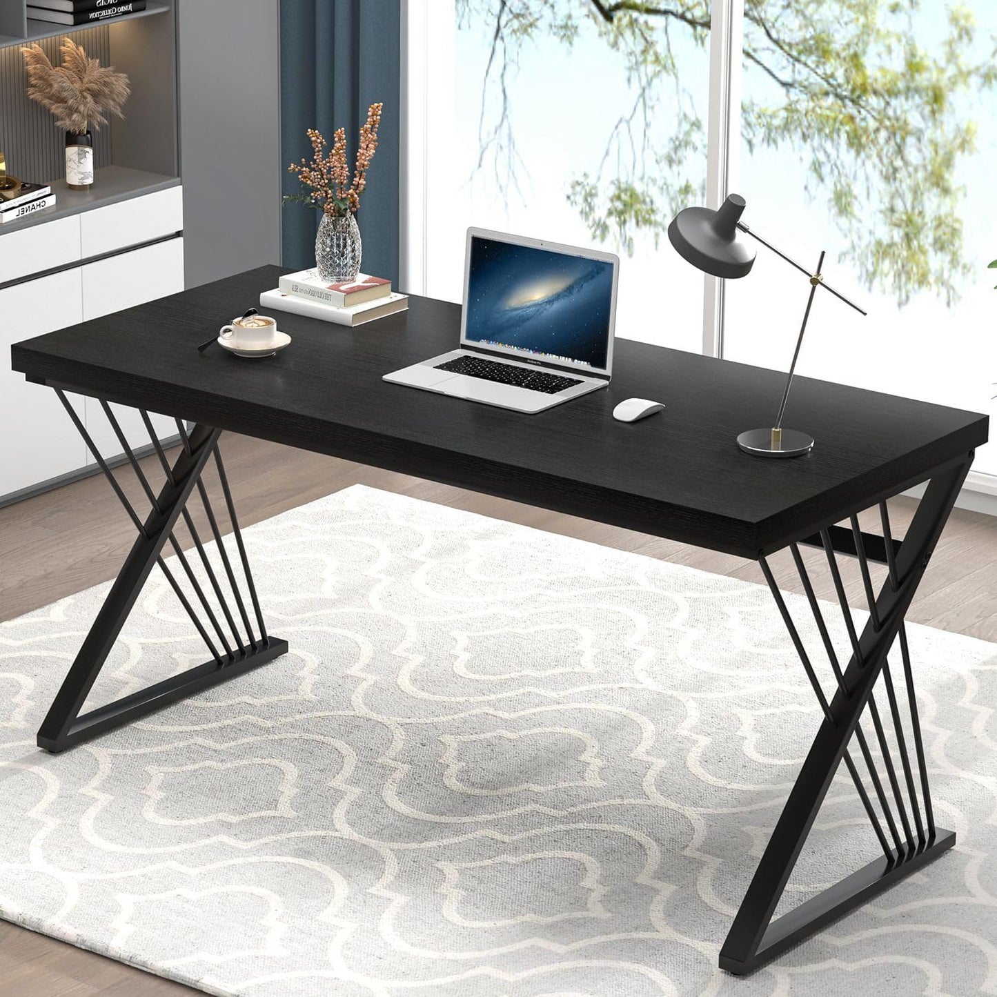 FOLUBAN Computer Desk, Modern Home Office Desk, Industrial Wood and Metal Study Writing Work PC Table for Bedroom Living Room, Rustic Oak, 47 Inch