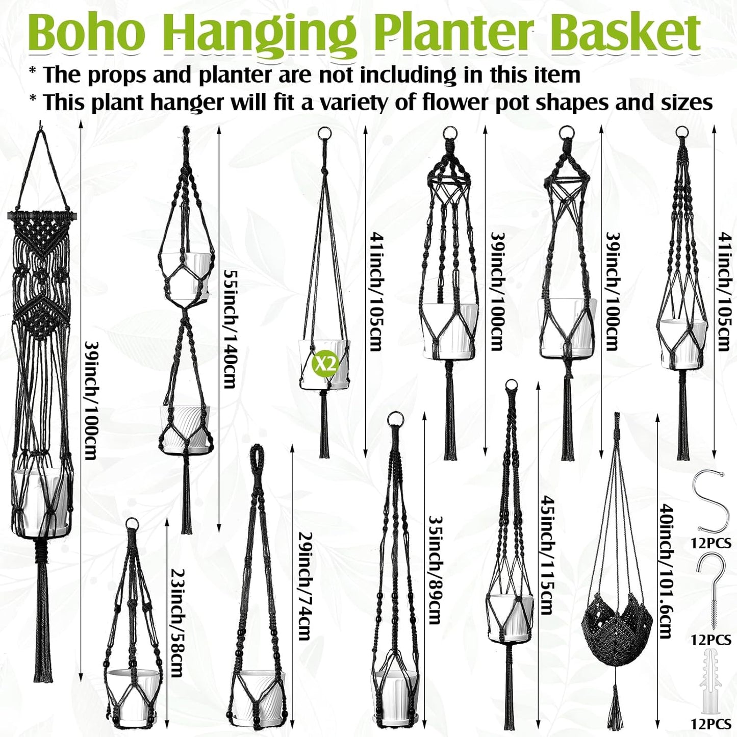 Hoteam 12 Pcs Macrame Plant Hangers Macrame Hanging Planters for Indoor Plants Handmade Boho Hanging Baskets Flower Pots Holder for Outdoor Home Wall Decor