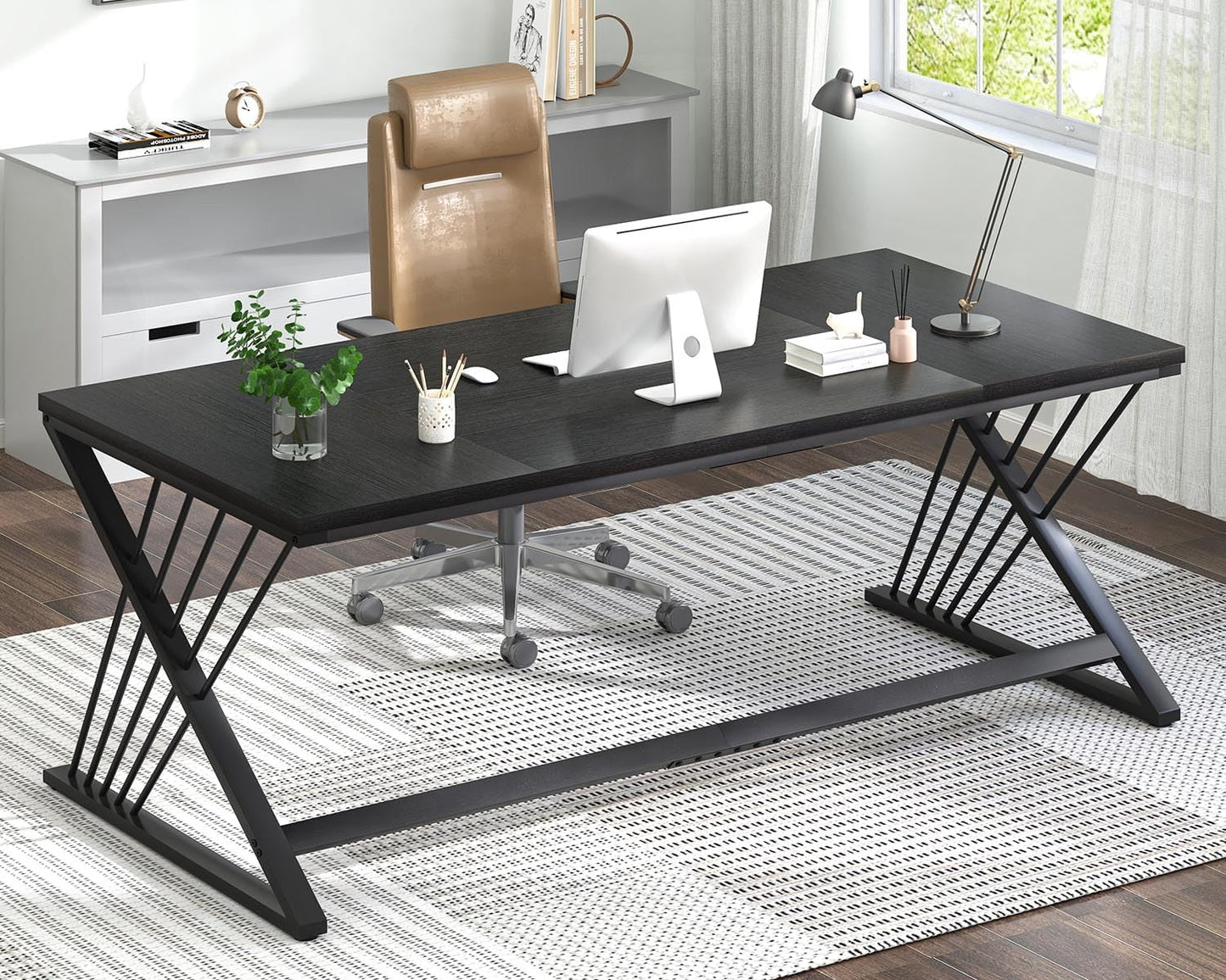 FOLUBAN Computer Desk, Modern Home Office Desk, Industrial Wood and Metal Study Writing Work PC Table for Bedroom Living Room, Rustic Oak, 47 Inch